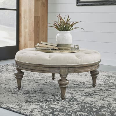 Americana Farmhouse Dusty Taupe Round Cocktail Ottoman