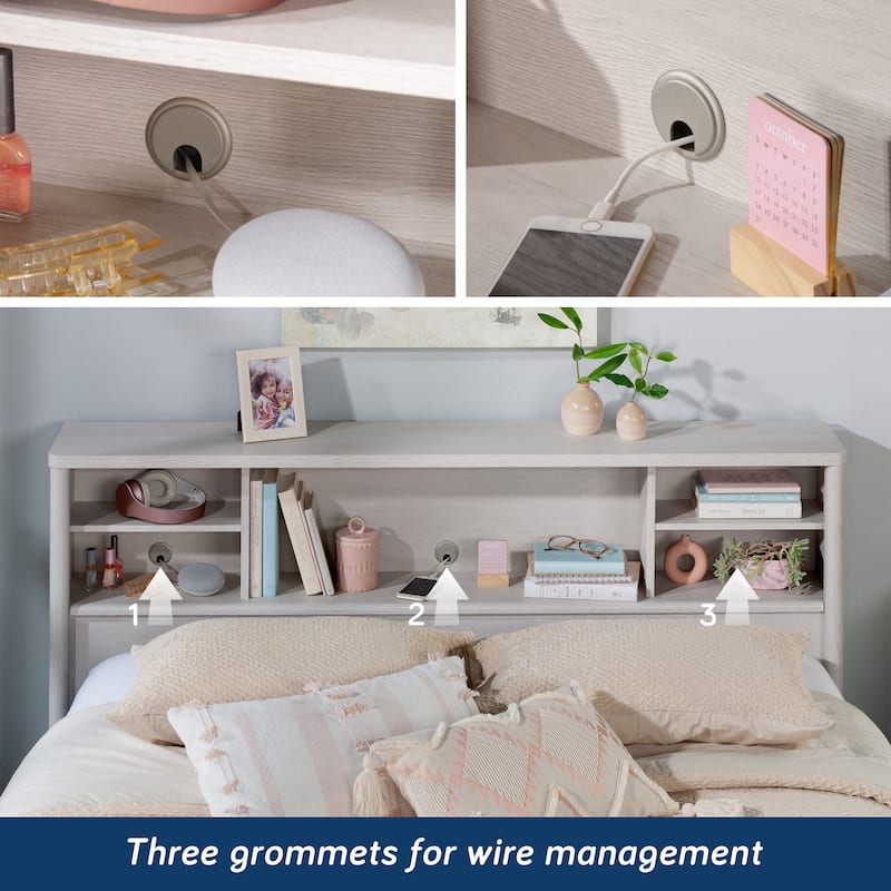 Engineered Wood Vintage Full/Queen Bookcase Headboard with Spacious Storage Cubby