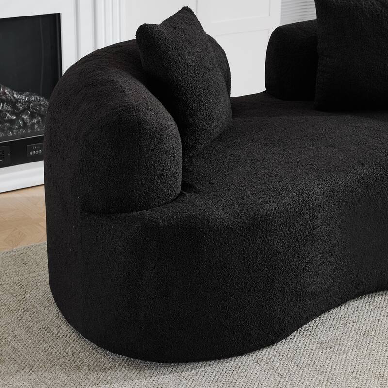 Curved Loveseat Sofa with 2 Pillows, Full Compression Sponge Boneless Floor Couch, Teddy Velvet Upholstered Cloud Couch
