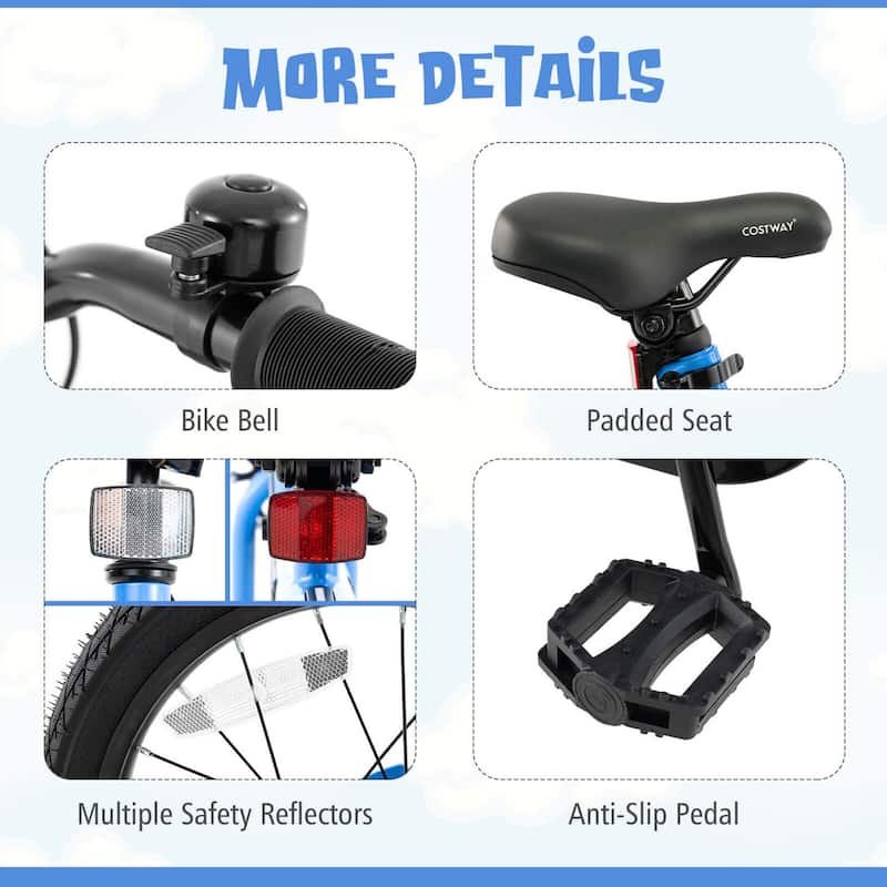 Costway 16" LED Lighted Kids Bike with Adjustable Seat Coaster Brake - See Details