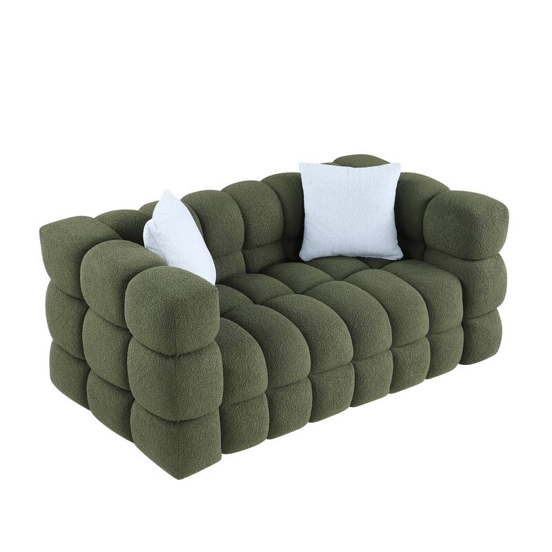 Olive Green Boucle Upholstered Loveseat, Deep Seat Marshmallow Loveseat ...