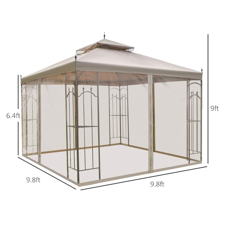 Outsunny 10-foot Square Steel Outdoor Garden Gazebo with Mesh Curtains