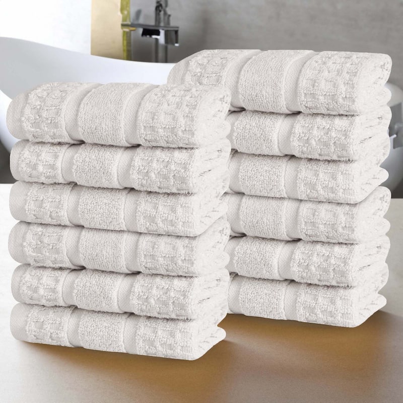 Superior Napa Zero Twist Cotton Waffle Face Towel Washcloth Set of 12 - Stone Grey