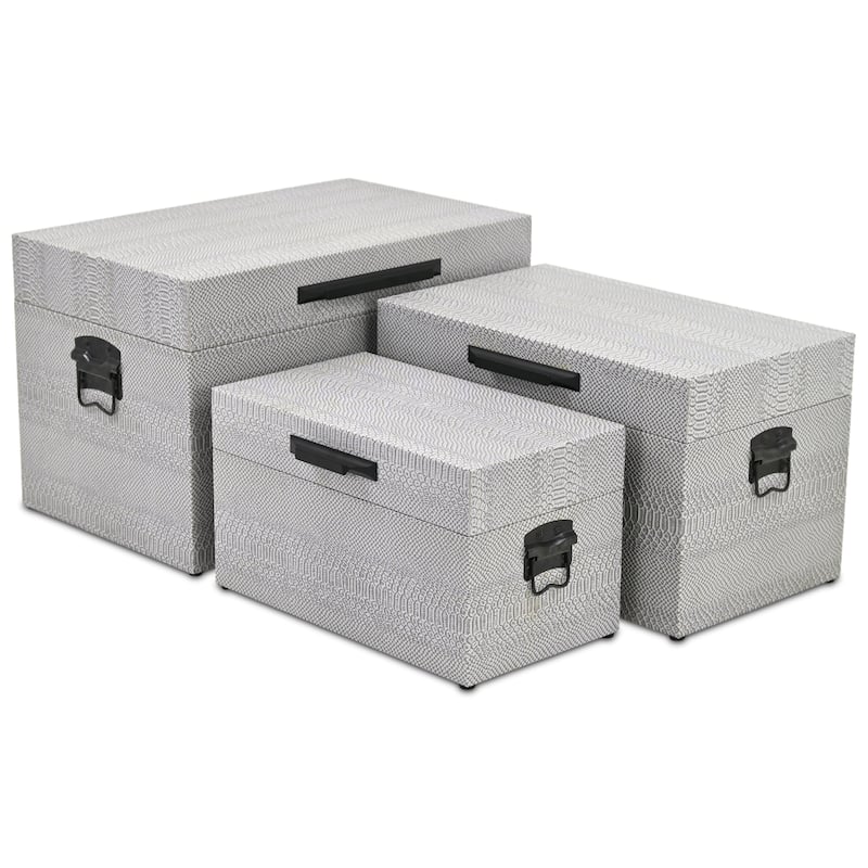Anouk Set of 3 Rectangular Decorative Storage Trunks - Gray Faux Snakeskin - N/A