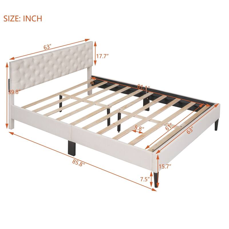 Merax Upholstered Linen Platform Bed, 3 colors