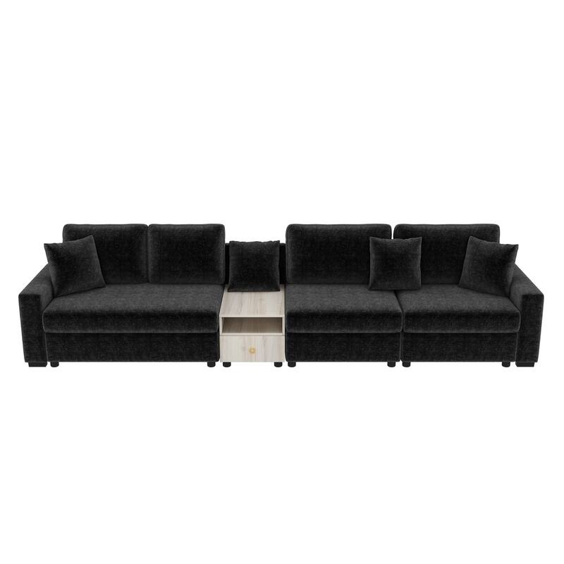 Christopher Knight Home - Havencrest 132.5" Modern Upholstered Modular Sofa with Storage Armrest Center Console