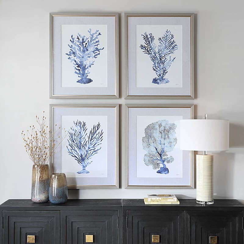 Uttermost Shibori Coral Framed Prints Set/4