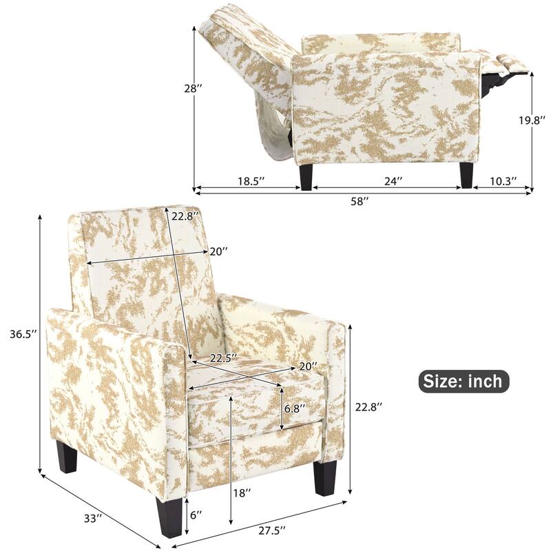 Recliner Chair with Adjustable Push-Back Mechanism, Armchair with Wood Legs, Deep Seating Lounge Chaise Chair