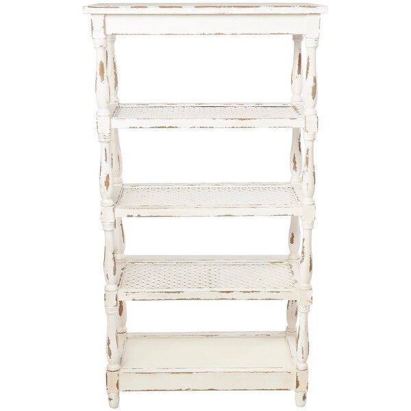 Wood Distressed Open 5 Shelf Shelving Unit with Spindle Sides and Mesh White Roche River Decor 16 Wx30 Lx55 H