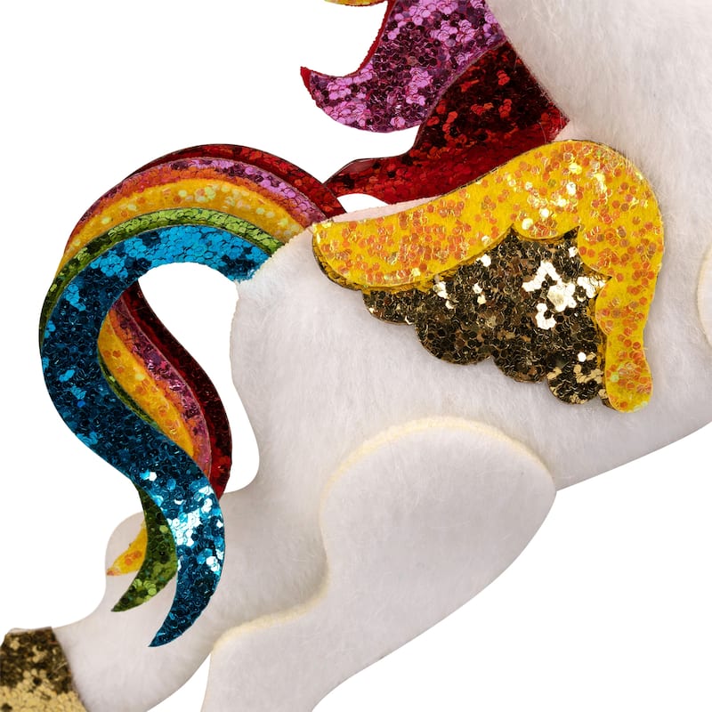 6.5" Plush Leaping Rainbow Unicorn Christmas Ornament