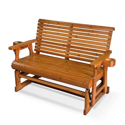 Patio Glider with Cup Holders, High Roll Back and Deep Contoured Seat