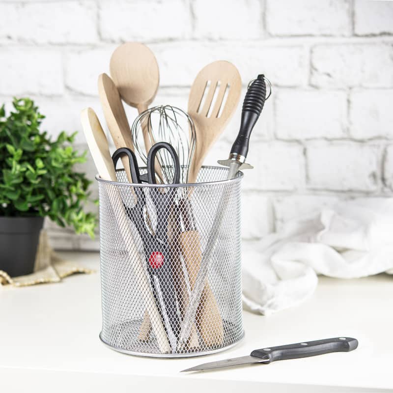 Silver Mesh Utensil Cup Organizer, 2375