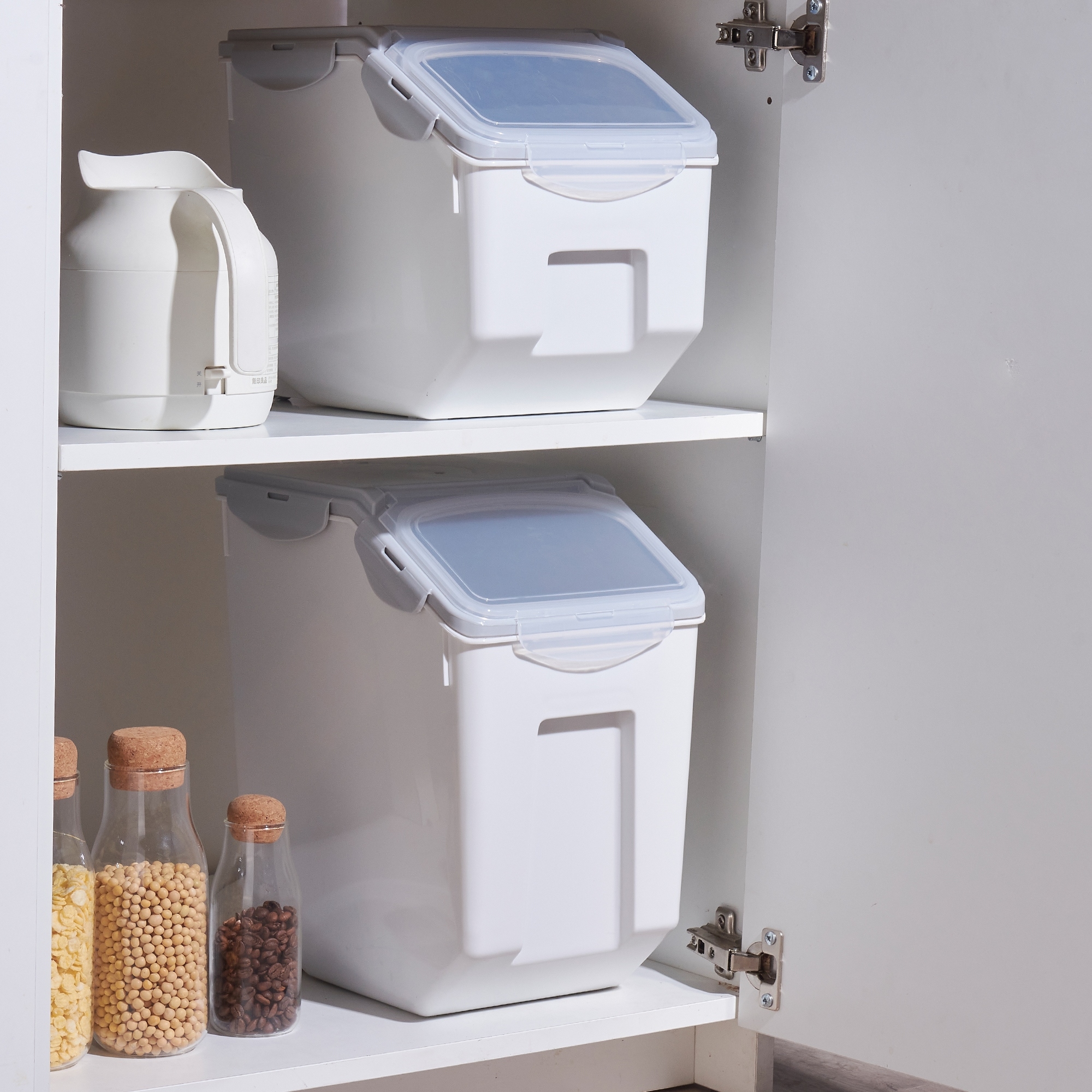 HANAMYA Food Storage Container with Measuring Cup BPA Free 60-Cup in White/Gray