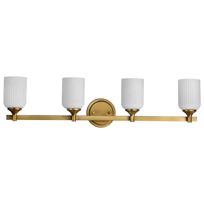 Solara 4 Light Vanity Natural Brass Finish Frosted Ribbed Glass - Natural Brass