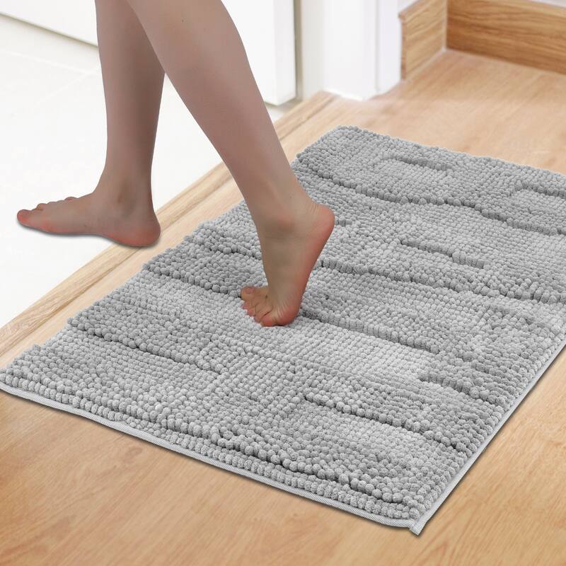 Letter Bathroom Mat Soft Fluffy Chenille Non Slip Backing Absorbent Toilet Baths Rugs Home Gifts - Grey - 24" x 36"