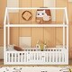 preview thumbnail 12 of 10, Twin Size Wood House Bed with Fence and Door, White