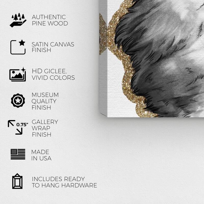 Wynwood Studio Canvas Fashion and Glam Gold Kiss Feline II White and Metallic Gold Glam Wall Art Canvas Print