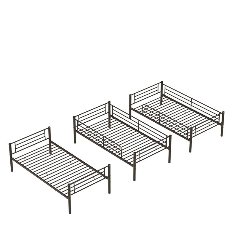 White Twin Size Metal Triple Bunk Bed Frame, Split Into 3 Platform Beds for Bedroom Dormitory