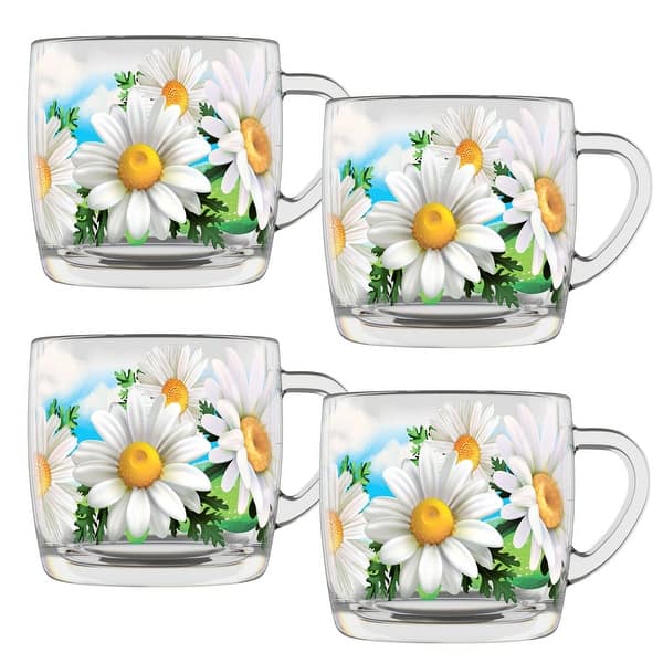 slide 2 of 4, Daisy Field 10.14 fl oz.Glass Mugs Set of 4