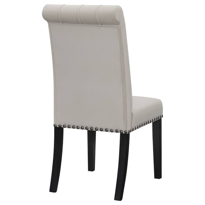 2pc Set Luxurious Feel Button-Tufted High Back Elegant Rolled Top Velvet Fabric Upholstered Nailhead Trim Tapered Legs