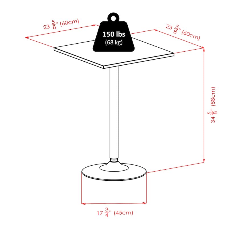 3-Pc Square Pub Table and Round Seat Counter Stools, Black - 23.62 x 23.62 x 34.65 inches