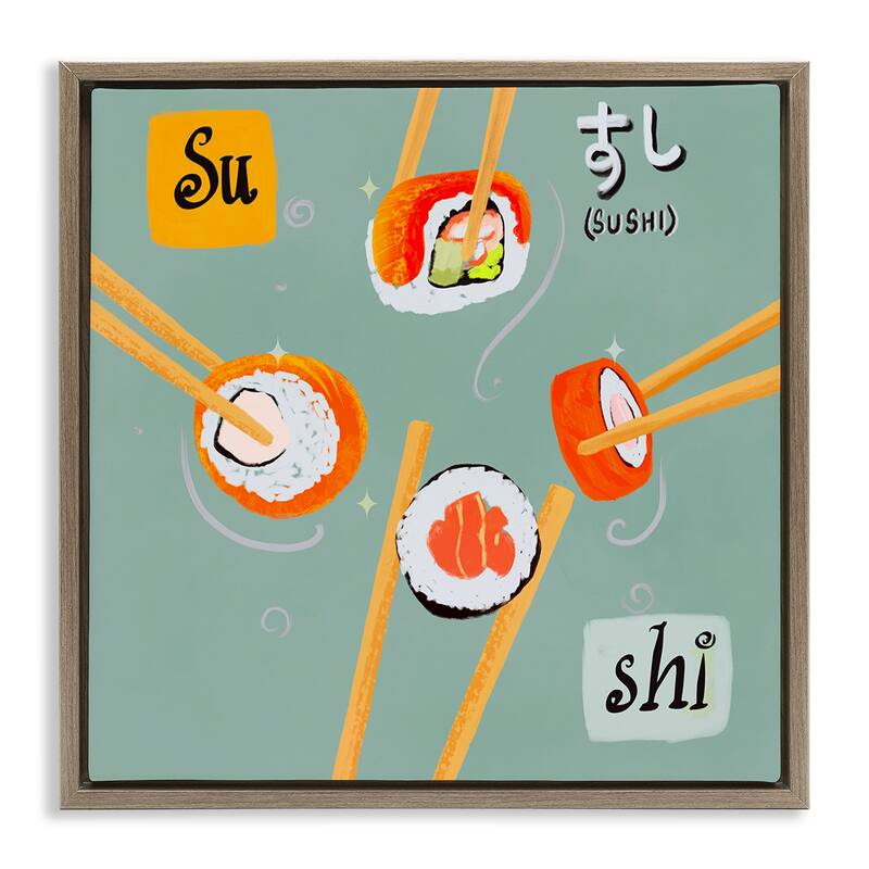 Stupell Tasty Sushi Party Gathering Framed Floater Canvas Wall Art Design By Juliet Rose Philips - 25 x 25 - Brown