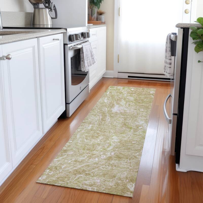 Machine Washable Indoor/ Outdoor Chantille Abstract Watercolor Rug - Beige - 2'3" x 7'6"