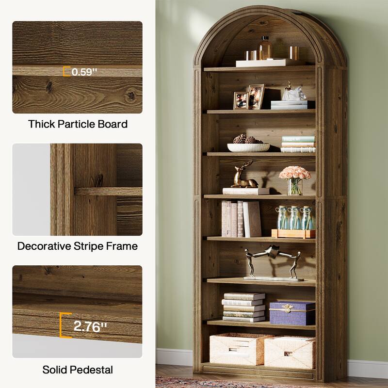 79.5" Tall Arched Bookcase with Storage Shelves