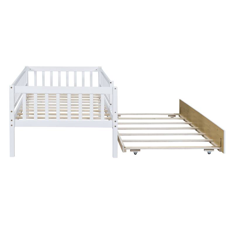 Twin Size Wood Daybed with Trundle and Fence Guardrails