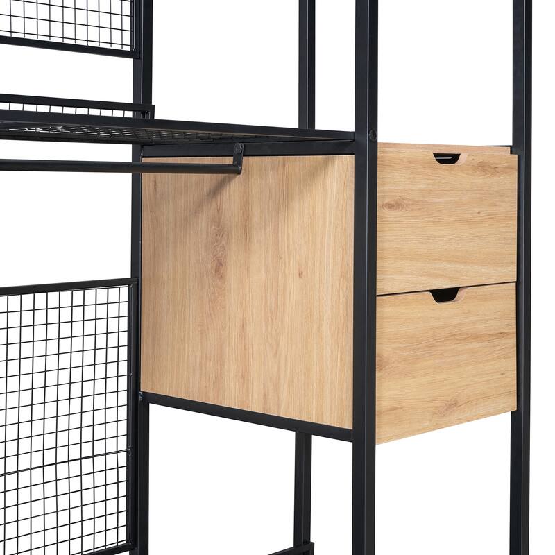 Open-Style Wardrobe with Hanging Rails, Shelves and Drawers - N/A