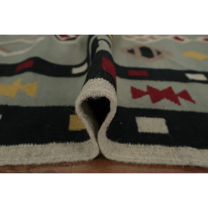 Hand Woven Oriental 100% Wool Carpet Southwestern Tribal Green Kilim Area Rug - 8' 1'' X 5' 2''