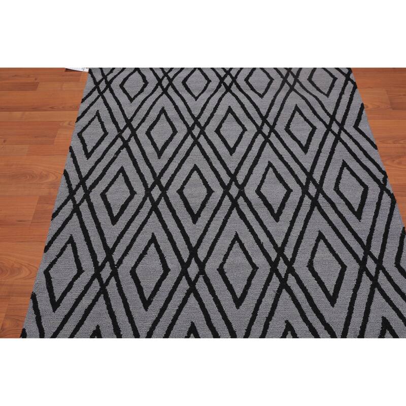 4'x6' Hand Tufted Wool Loop Pile Diamond pattern Oriental Area Rug Grey