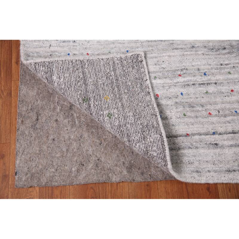 Silver Gray Striped Gabbeh Oriental Area Rug Handmade Wool Carpet - 9'0" x 12'0"