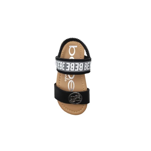 Bebe Toddler Girls Little Kid Slip On Strappy Sandals With Logo Straps And Elastic Back Open Bebe Toddler Girls Little Kid Slip On Strappy Sandals With Logo Straps And Elastic Back Open