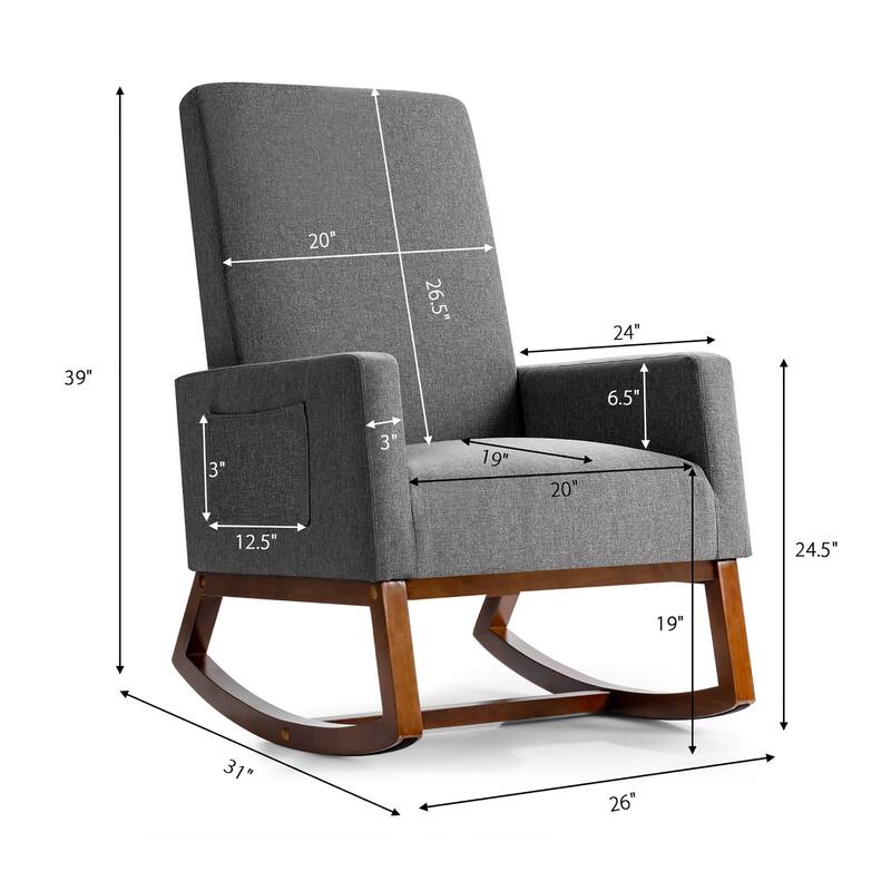 Costway Mid Century Retro Fabric Rocking Chair Upholstered Nursery