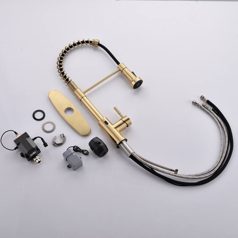 Gold Touchless Kitchen Faucet w/PullDown Sprayer Kitchen Spring Faucet