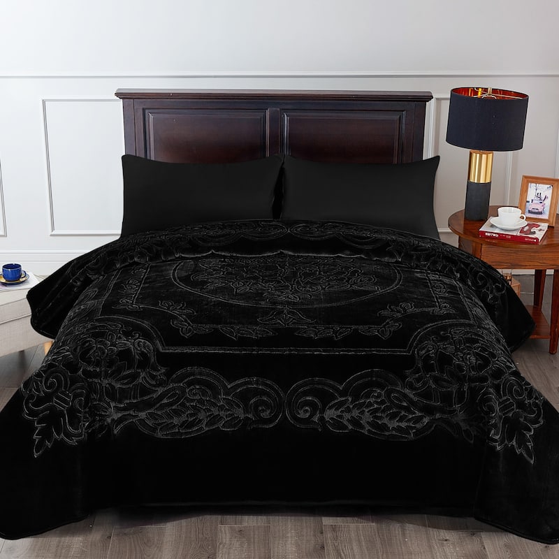 Embossed Floral Bed Blanket 85"x95" - 9lbs