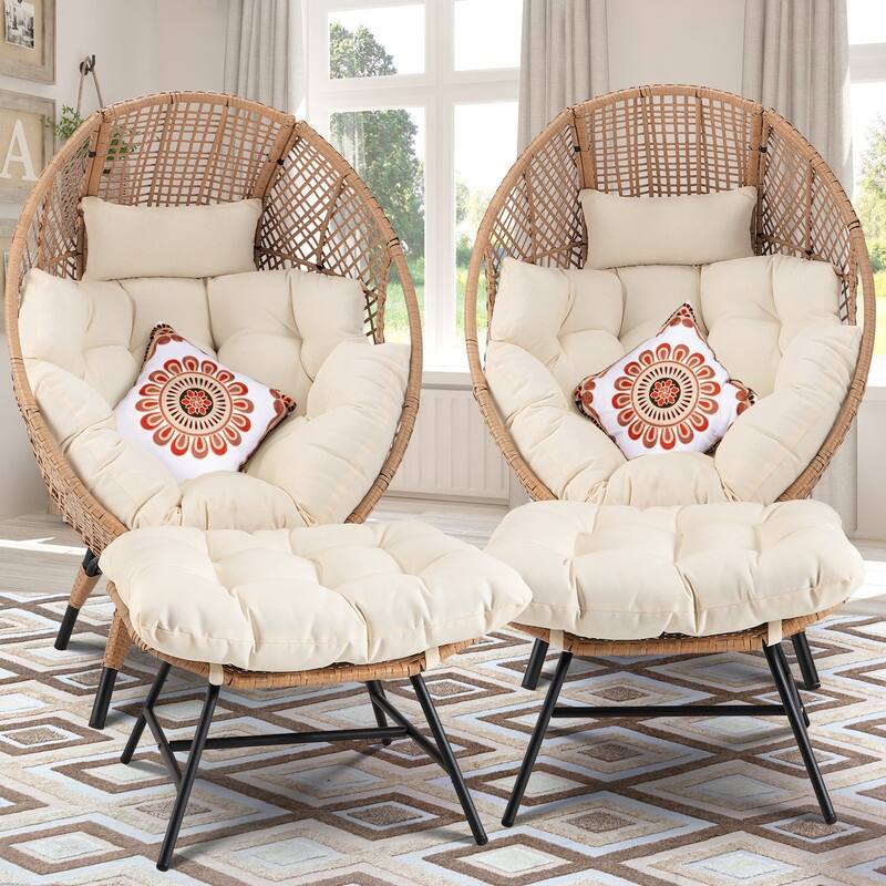 FINCATI Indoor Wicker Egg Chair Set with Ottoman, Cozy Accent Seating, 440 lbs Capacity