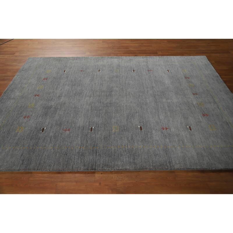 Hand Knotted Oriental 100% Wool Carpet Tribal Animal Pictorial Greys & Charcoal Gabbeh Area Rug - 7' 9'' X 5' 9''