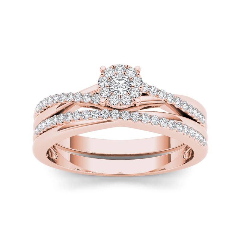 1/4ct TDW Diamond Cluster Bridal Set in 10K Gold for Women - 6 - Rose