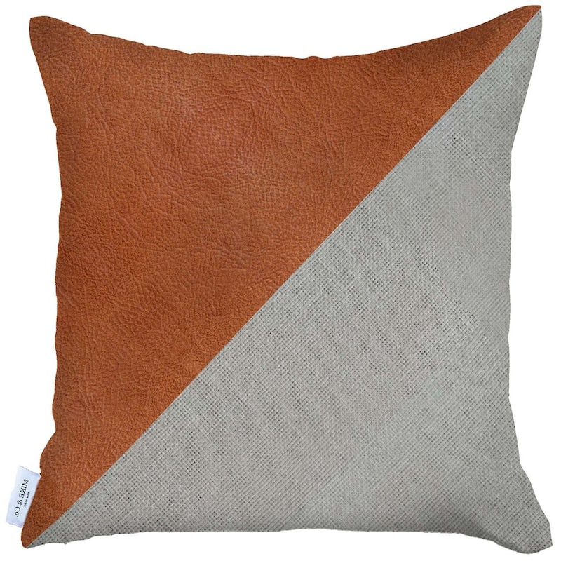 HomeRoots 18" X 18" Brown And Grey Geometric Zippered Handmade Polyester Throw Pillow Cover