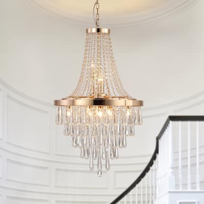 20" Modern Crystal Pendant Chandelier with Elegant 11-Light Hanging Light Fixture Tiered Design for Dining Room, Living Room