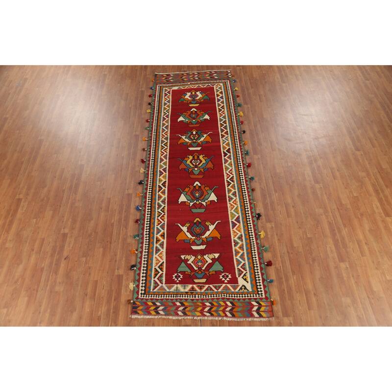 Vegetable Dye Kilim Qashqai Persian Vintage Runner Rug - 4'2"x 12'8"