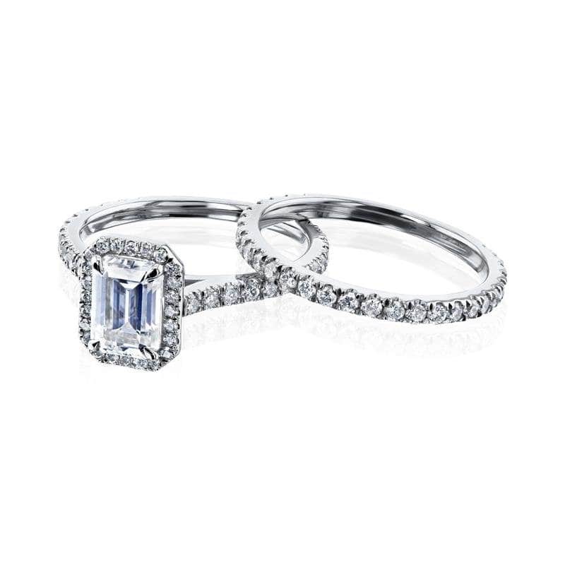 Kobelli 1.85 Carats Moissanite & Lab Grown Diamond 14k Solid Gold Emerald Halo Cathedral Near Eternity Eileen 2pc Bridal Set