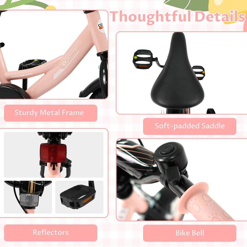 Costway 14" Kids Bike with Removable Training Wheels Adjustable Seat & - See Details