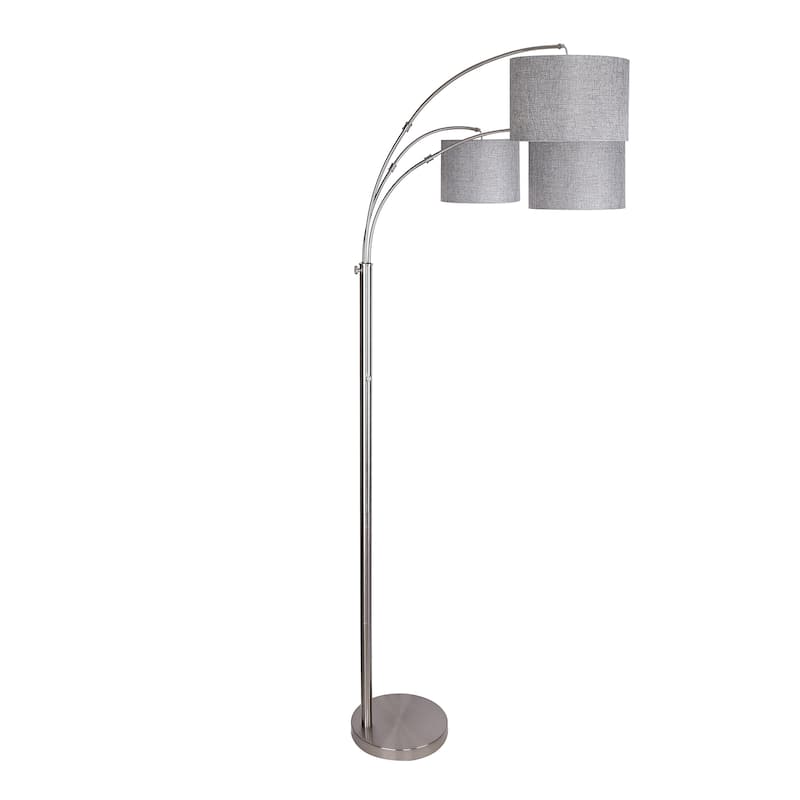 84" Metal Floor Lamp with Three Lights & Linen Shades