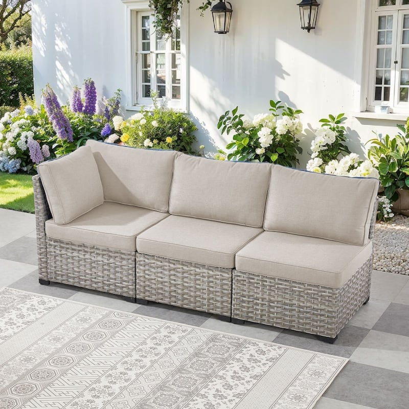 Pocassy Outdoor Sectional Sofa Patio Furniture Sets with Thickened Cushions - Beige Cushion - Sectional Corner Sofa