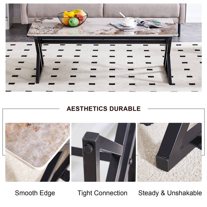 A modern minimalist style marble patterned coffee table with golden metal legs Computer desk Game table Tea table