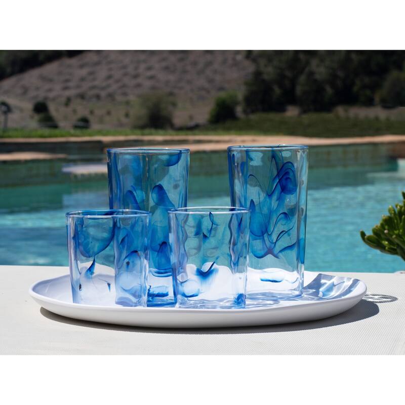 Abode Homewares Aegean Swirl Jumbo, Blue, 23 oz. Set of 6 Acrylic Drinkware