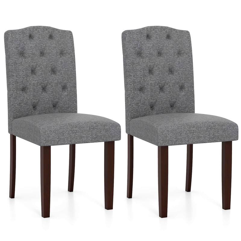 Costway Wooden Dining Chair Set of 2 with Rubber Wood Legs Padded Seat - See Details - Grey